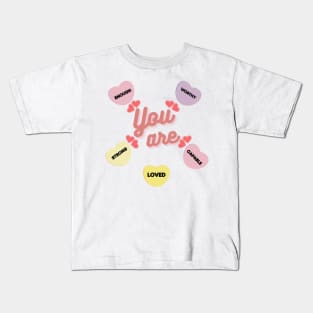 Retro Candy Heart Teacher Valentine's Day You Are Enough Kids T-Shirt